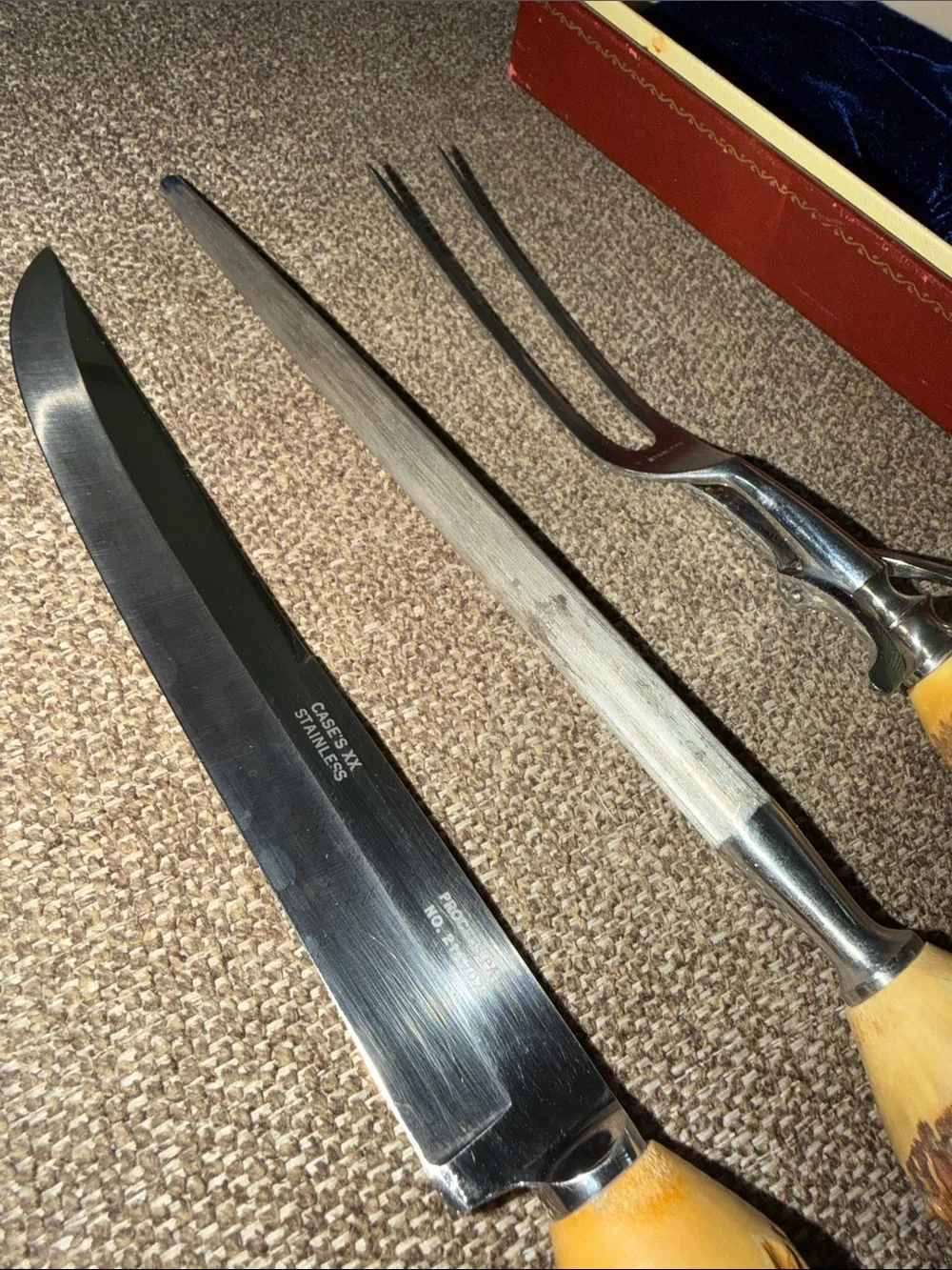 Vintage Case XX Noble Trio Stag Handle Carving set.